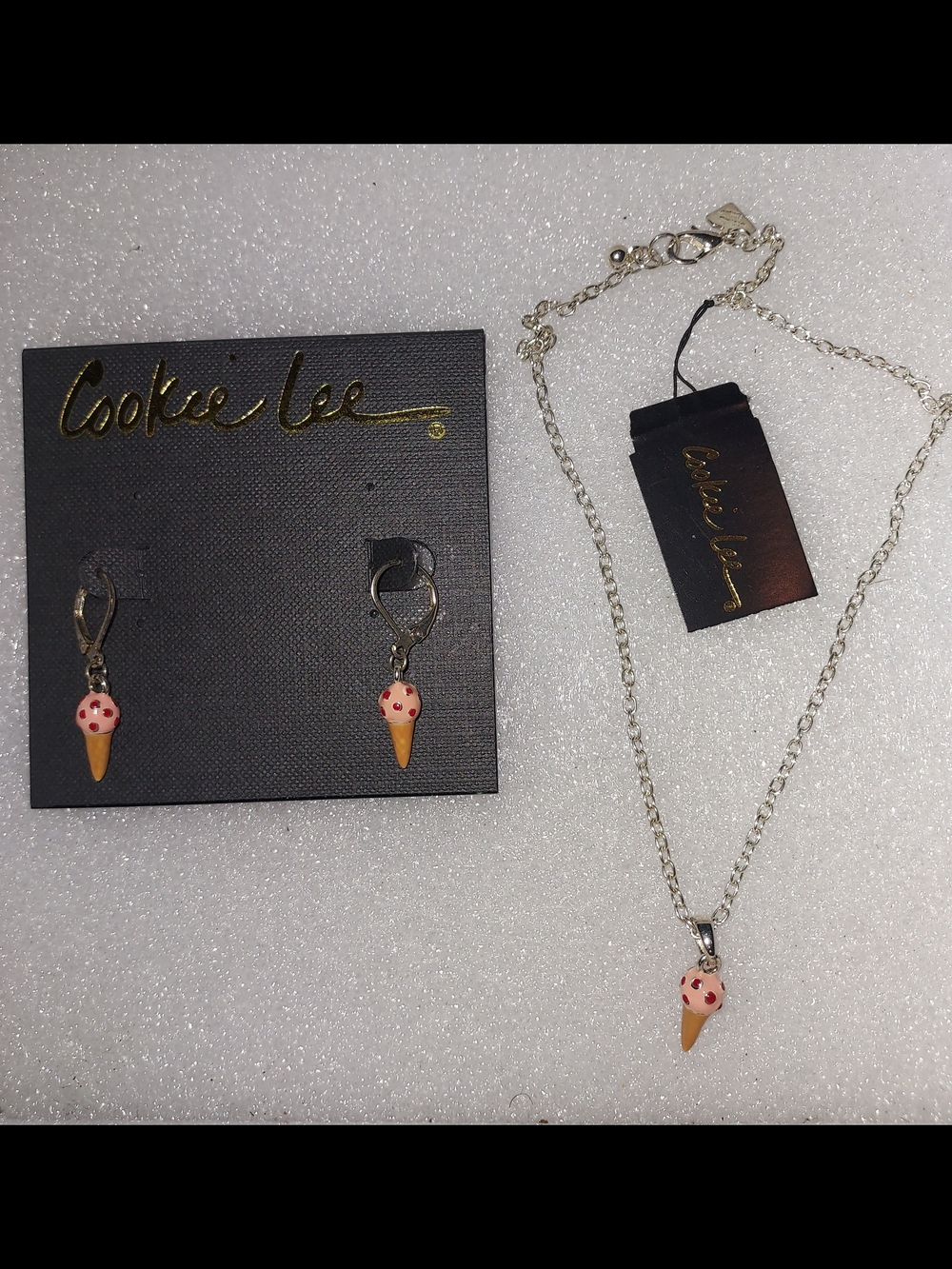 Cookie Lee Pink Ice Cream Cone Earrings and Necklace